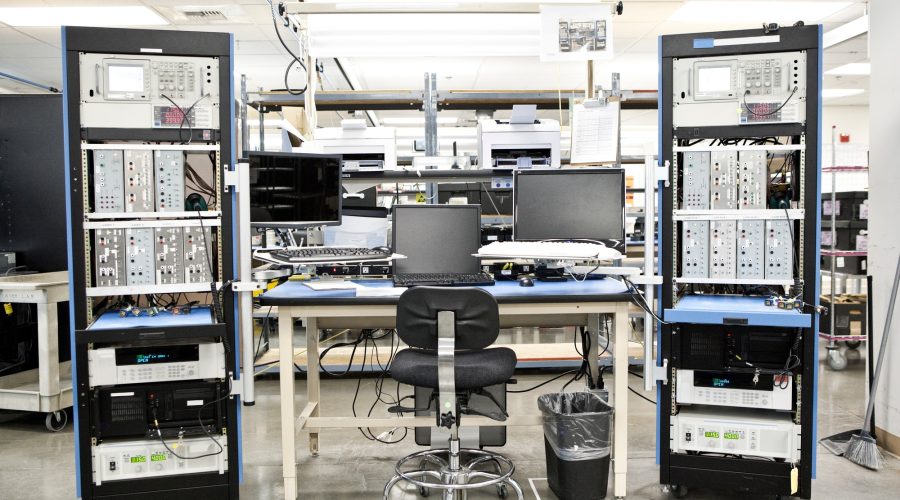 A workbench location in a technical research and development site.